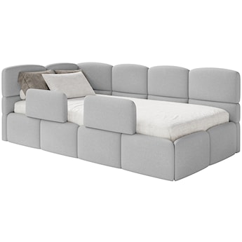 Łóżko młodzieżowe 90x200 cm Cloudy lewostronne z pojemnikiem i barierkami jasnoszare szenil