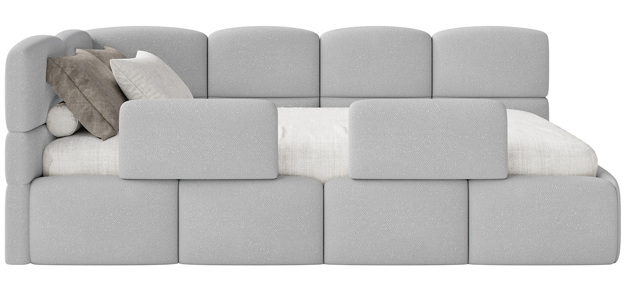 Łóżko młodzieżowe 90x200 cm Cloudy lewostronne z materacem pojemnikiem i barierkami jasnoszare szenil  - zdjęcie 7