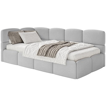 Łóżko młodzieżowe 90x200 cm Cloudy lewostronne z pojemnikiem jasnoszare szenil