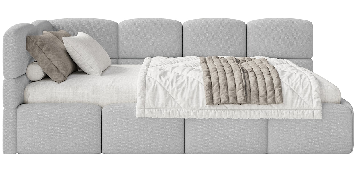 Łóżko młodzieżowe 90x200 cm Cloudy lewostronne z pojemnikiem jasnoszare szenil  - zdjęcie 5