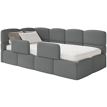 Łóżko młodzieżowe 90x200 cm Cloudy lewostronne z pojemnikiem i barierkami ciemnoszare szenil