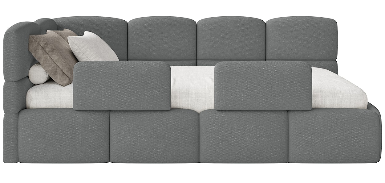 Łóżko młodzieżowe 90x200 cm Cloudy lewostronne z materacem pojemnikiem i barierkami ciemnoszare szenil  - zdjęcie 7