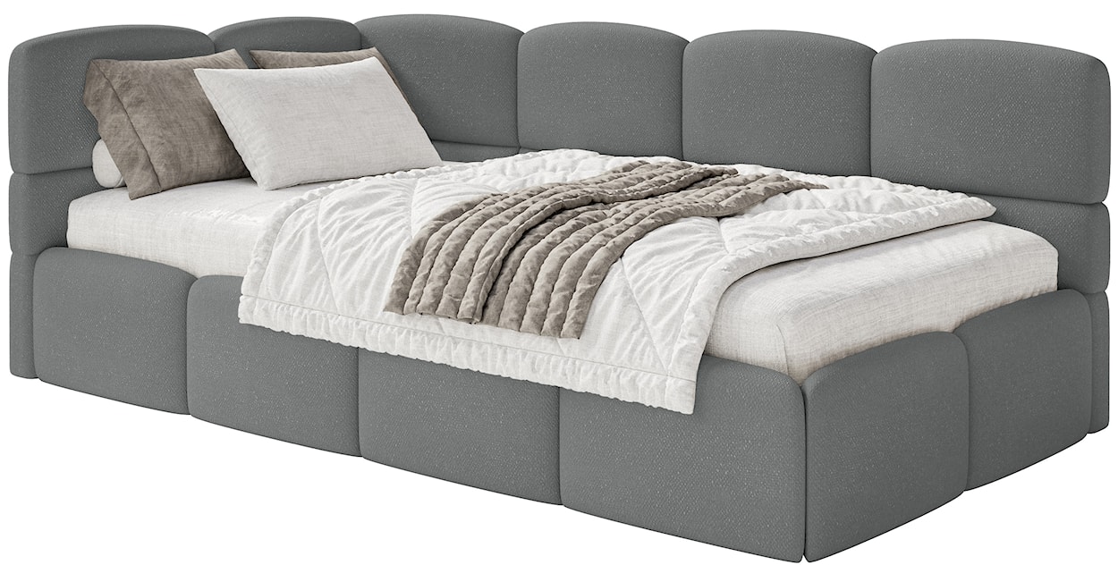 Łóżko młodzieżowe 90x200 cm Cloudy lewostronne z pojemnikiem ciemnoszare szenil
