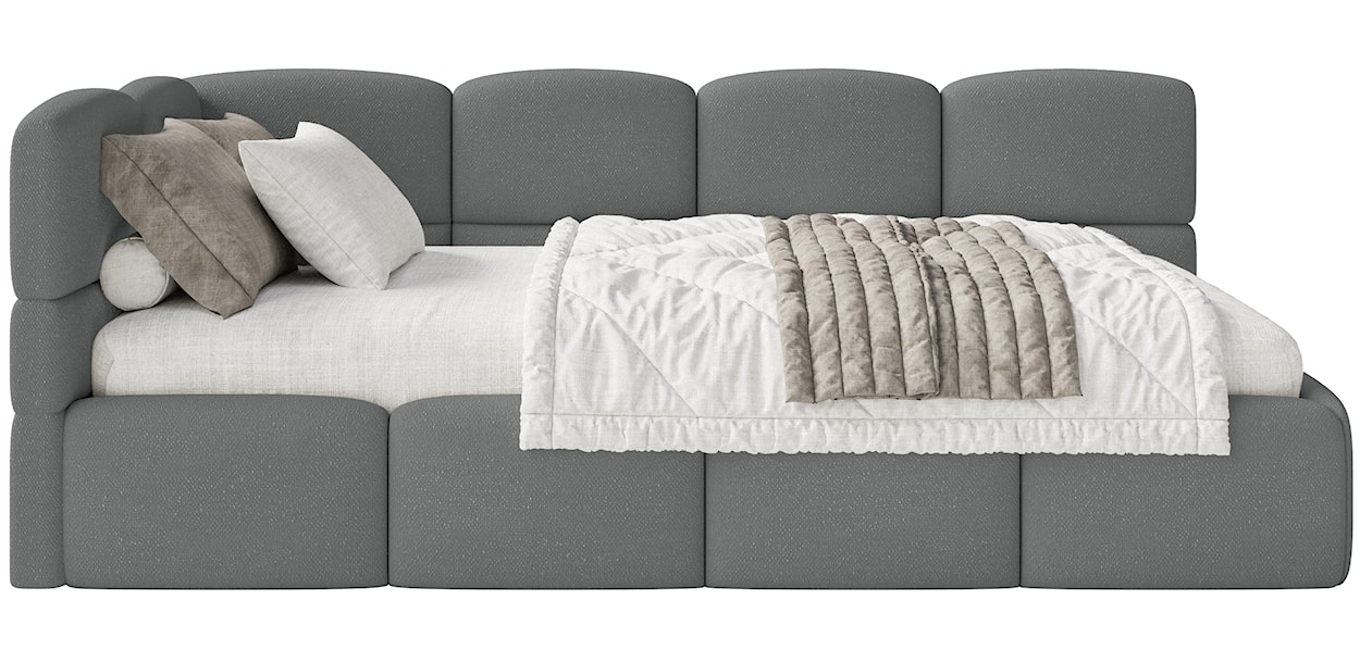 Łóżko młodzieżowe 90x200 cm Cloudy lewostronne z materacem i pojemnikiem ciemnoszare szenil  - zdjęcie 5