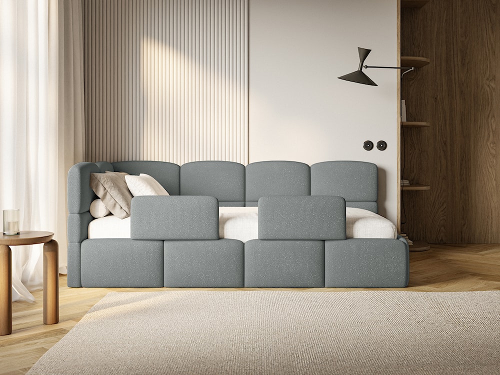 Łóżko młodzieżowe 90x200 cm Cloudy lewostronne z materacem pojemnikiem i barierkami ciemnoszare szenil  - zdjęcie 4