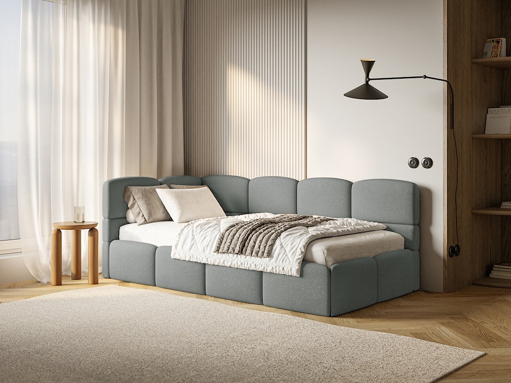 Łóżko młodzieżowe 90x200 cm Cloudy lewostronne z materacem i pojemnikiem ciemnoszare szenil  - zdjęcie 2