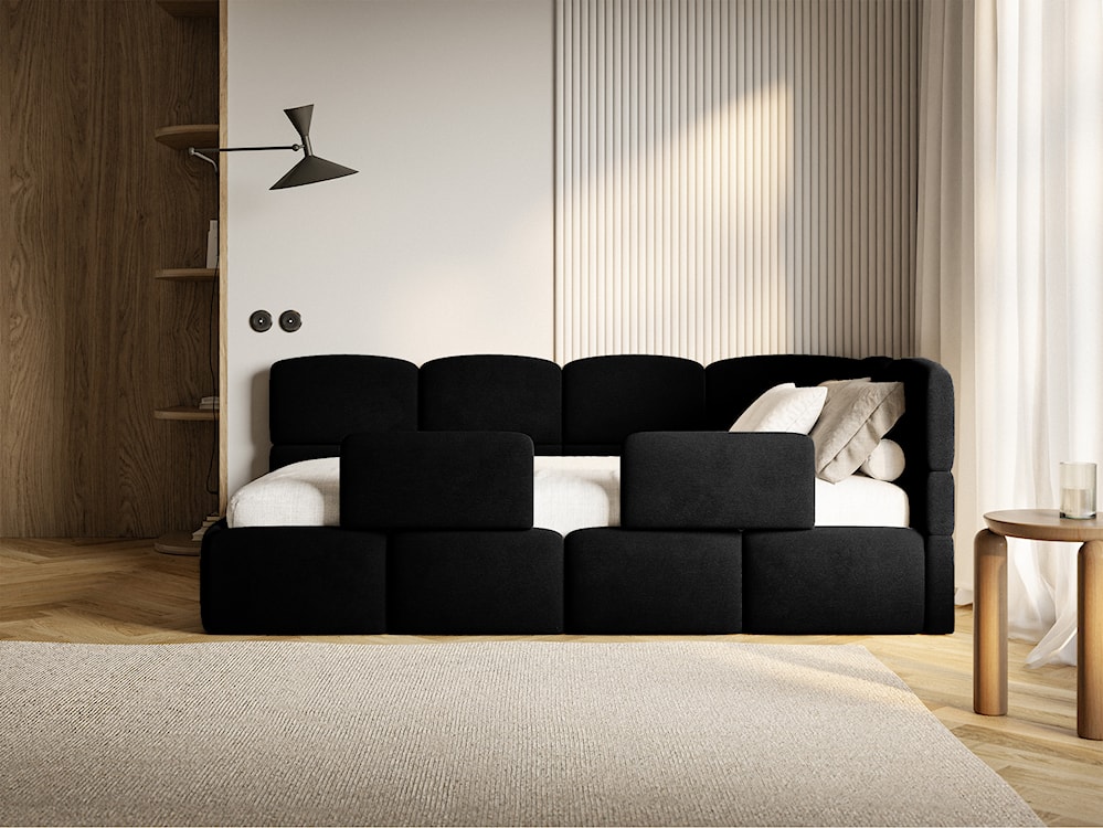 Łóżko młodzieżowe 90x200 cm Cloudy prawostronne z materacem pojemnikiem i barierkami czarne welur hydrofobowy łatwoczyszczący  - zdjęcie 5