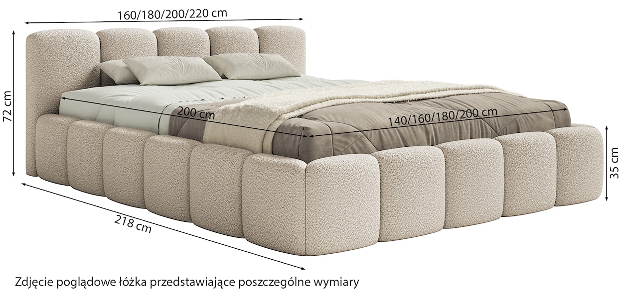 Łóżko tapicerowane 180x200 cm Cloudy Low szare boucle stelaż drewniany  - zdjęcie 5