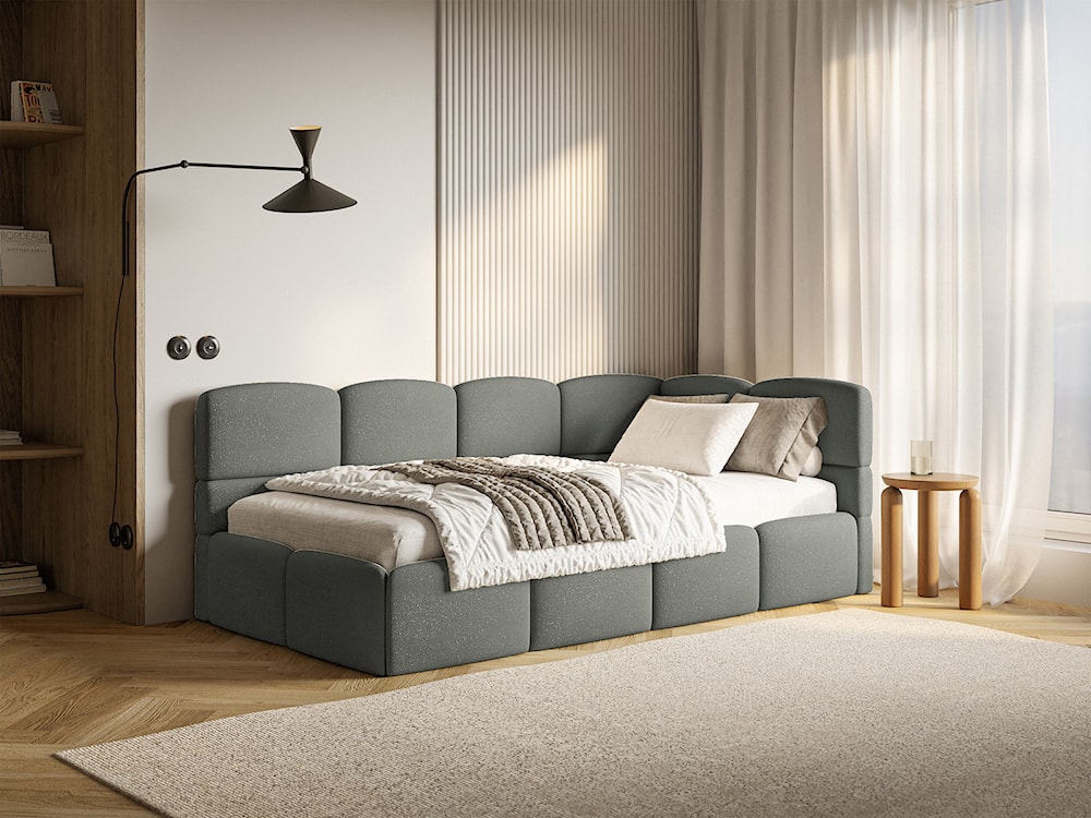 Łóżko młodzieżowe 90x200 cm Cloudy prawostronne z pojemnikiem ciemnoszare szenil  - zdjęcie 2