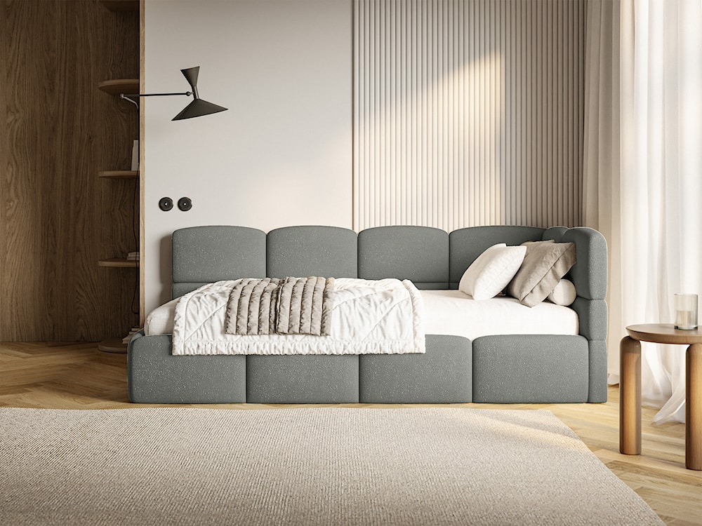 Łóżko młodzieżowe 90x200 cm Cloudy prawostronne z pojemnikiem ciemnoszare szenil  - zdjęcie 3