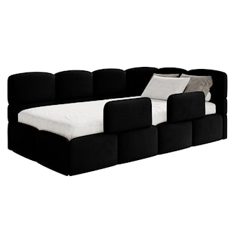 Łóżko młodzieżowe 90x200 cm Cloudy prawostronne z pojemnikiem i barierkami czarne welur hydrofobowy łatwoczyszczący
