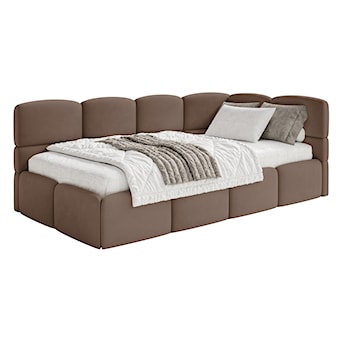 Łóżko młodzieżowe 90x200 cm Cloudy prawostronne z pojemnikiem brązowe welur hydrofobowy łatwoczyszczący