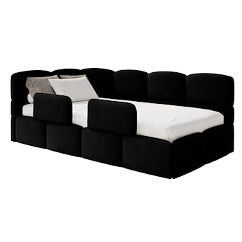 Łóżko młodzieżowe 90x200 cm Cloudy lewostronne z pojemnikiem i barierkami czarne welur hydrofobowy łatwoczyszczący