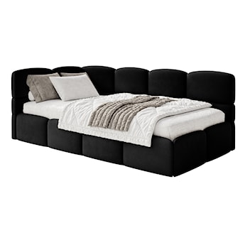 Łóżko młodzieżowe 90x200 cm Cloudy lewostronne z pojemnikiem czarne welur hydrofobowy łatwoczyszczący