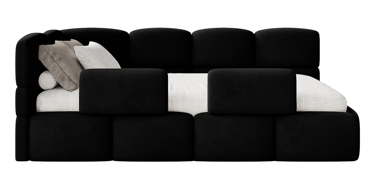 Łóżko młodzieżowe 90x200 cm Cloudy lewostronne z pojemnikiem i barierkami czarne welur hydrofobowy łatwoczyszczący  - zdjęcie 8