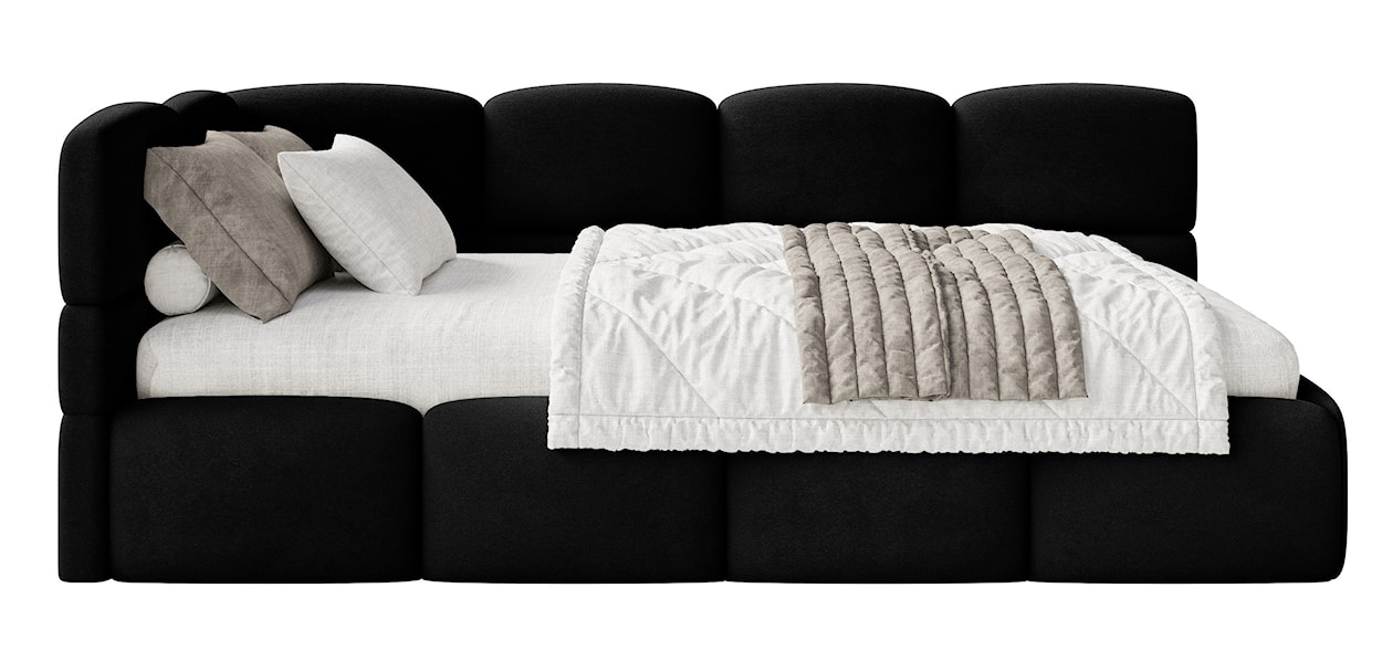 Łóżko młodzieżowe 90x200 cm Cloudy lewostronne z pojemnikiem i barierkami czarne welur hydrofobowy łatwoczyszczący  - zdjęcie 7