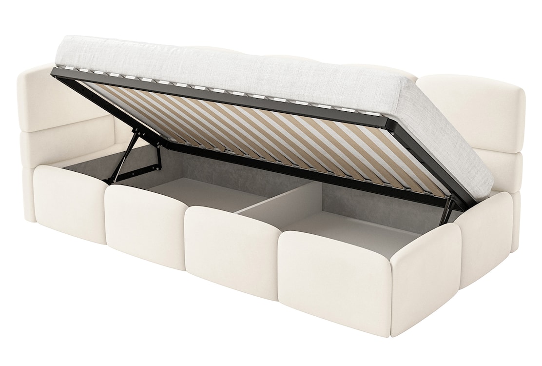 Łóżko młodzieżowe 90x200 cm Cloudy lewostronne z pojemnikiem i barierkami kremowe welur hydrofobowy łatwoczyszczący  - zdjęcie 9
