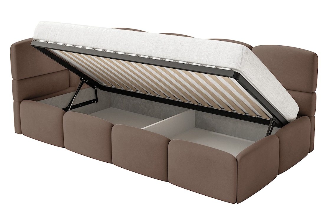 Łóżko młodzieżowe 90x200 cm Cloudy lewostronne z pojemnikiem i barierkami brązowe welur hydrofobowy łatwoczyszczący  - zdjęcie 9