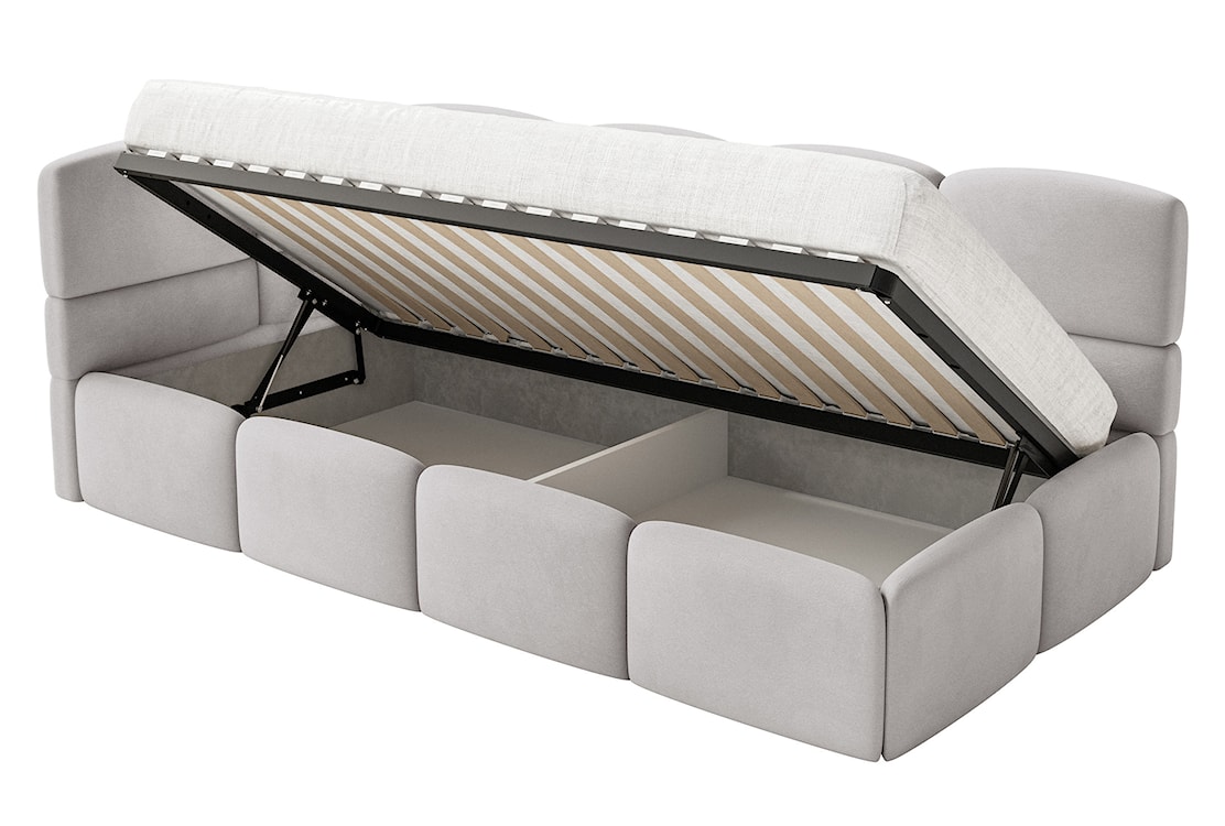 Łóżko młodzieżowe 90x200 cm Cloudy lewostronne z pojemnikiem i barierkami jasnoszare welur hydrofobowy łatwoczyszczący  - zdjęcie 9