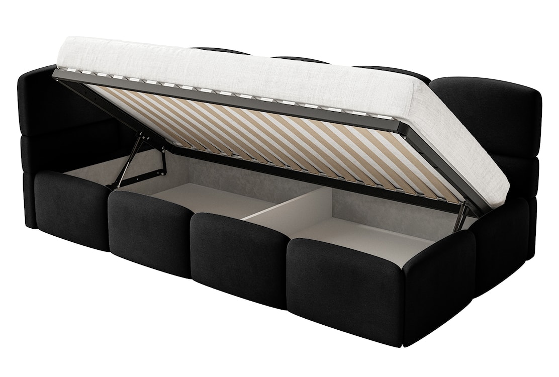 Łóżko młodzieżowe 90x200 cm Cloudy lewostronne z pojemnikiem i barierkami czarne welur hydrofobowy łatwoczyszczący  - zdjęcie 9