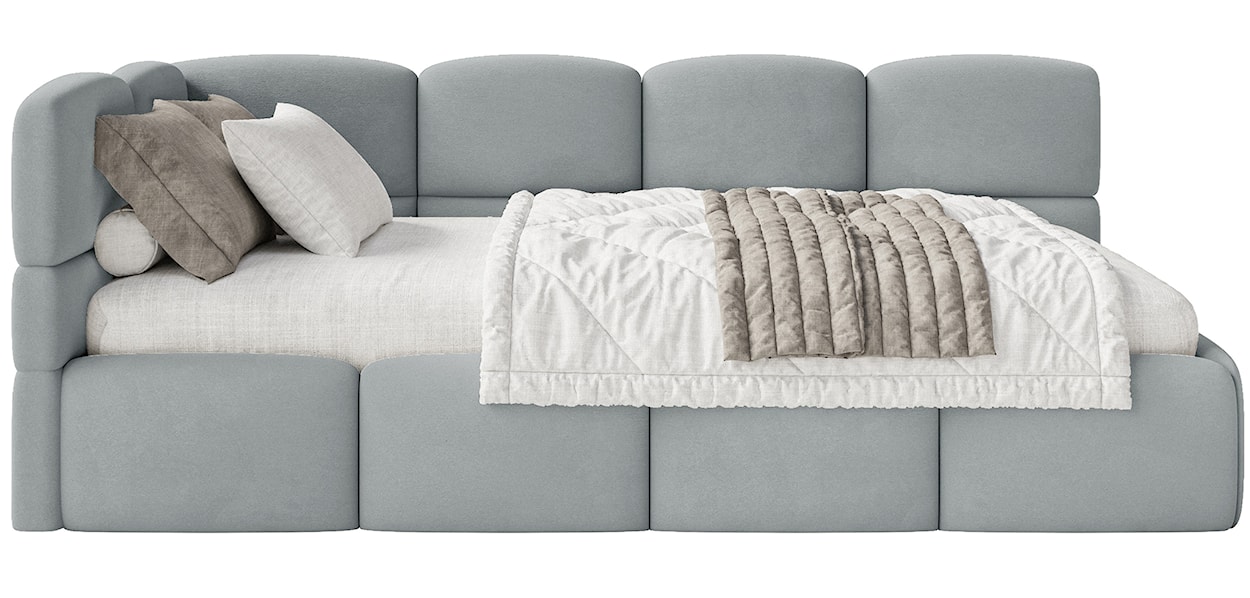 Łóżko młodzieżowe 90x200 cm Cloudy lewostronne z pojemnikiem i barierkami szare welur hydrofobowy łatwoczyszczący  - zdjęcie 7