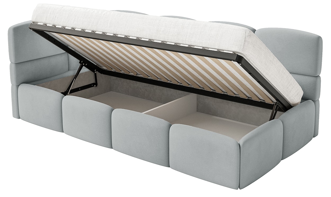 Łóżko młodzieżowe 90x200 cm Cloudy lewostronne z pojemnikiem i barierkami szare welur hydrofobowy łatwoczyszczący  - zdjęcie 9