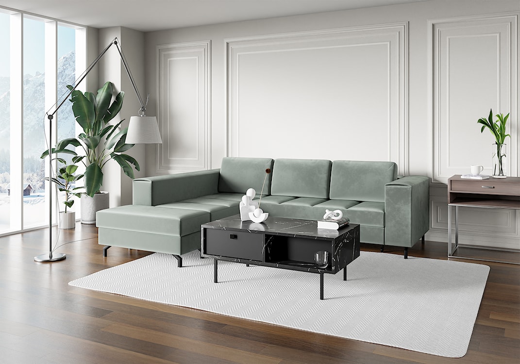 Stolik kawowy Flow z szufladą 110x60 cm czarny marmur z czarnymi nogami  - zdjęcie 5