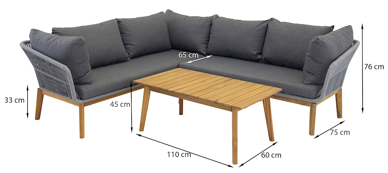 Zestaw mebli ogrodowych Comforre z narożnikiem i stolikiem kawowym drewniany grafitowy  - zdjęcie 5
