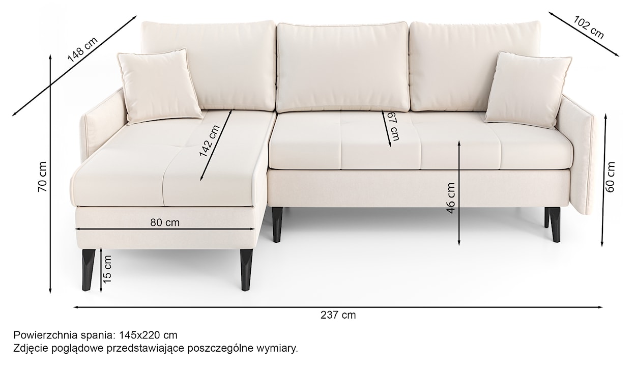 Narożnik z funkcją spania Collin L-kształtny uniwersalny z dwoma pojemnikami szarobeżowy welur hydrofobowy  - zdjęcie 7