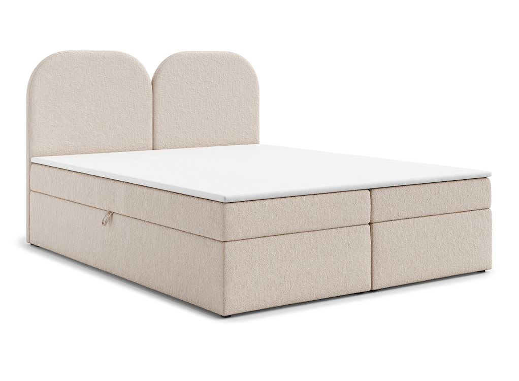 Łóżko kontynentalne 200x200 cm Bumblo z pojemnikami i topperem beżowe boucle