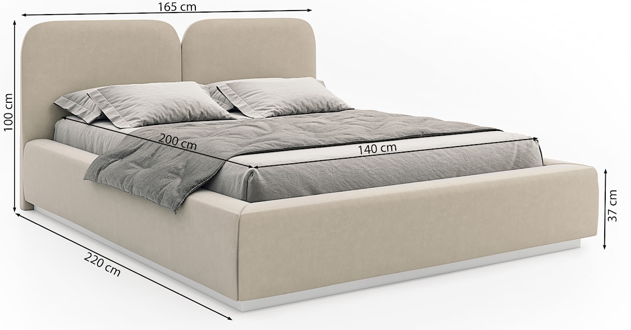 Łóżko tapicerowane 140x200 cm Comoves z pojemnikiem i oświetleniem LED stelaż metalowy szare welur  - zdjęcie 7