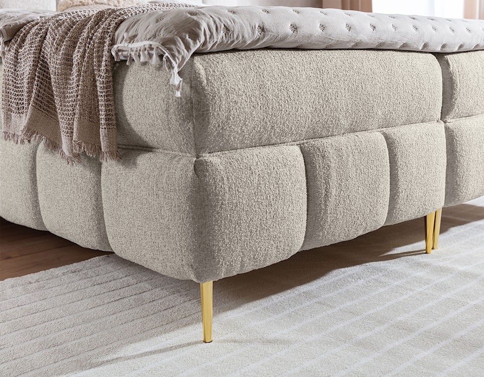 Łóżko kontynentalne 180x200 cm Lolly z topperem i pojemnikami beżowe plecionka hydrofobowa łatwoczyszcząca  - zdjęcie 4