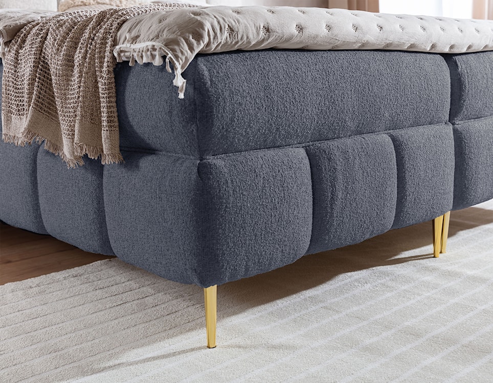Łóżko kontynentalne 180x200 cm Lolly z topperem i pojemnikami granatowe plecionka hydrofobowa łatwoczyszcząca  - zdjęcie 4