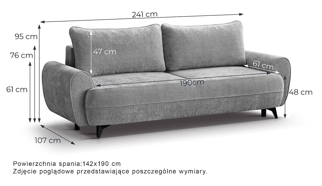 Kanapa rozkładana trzyosobowa Cremona z pojemnikiem jasnobeżowa szenil  - zdjęcie 9