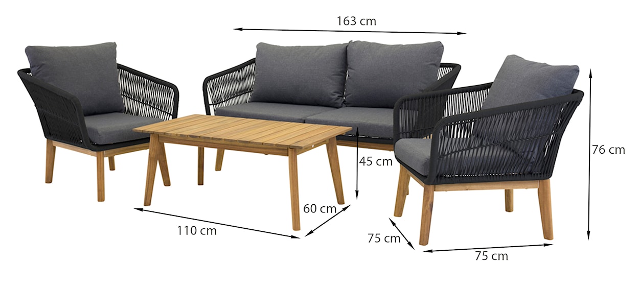 Zestaw mebli ogrodowych Comforre z sofą, dwoma fotelami i stolikiem kawowym drewniany czarny/grafitowy  - zdjęcie 4