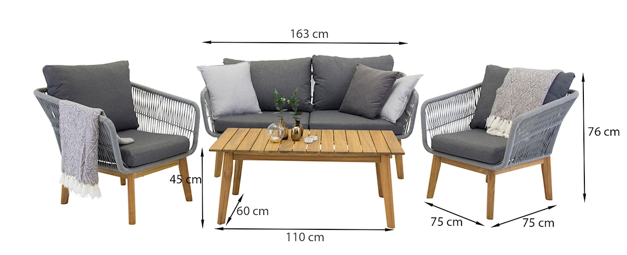 Zestaw mebli ogrodowych Comforre z sofą, dwoma fotelami i stolikiem kawowym drewniany szary  - zdjęcie 6