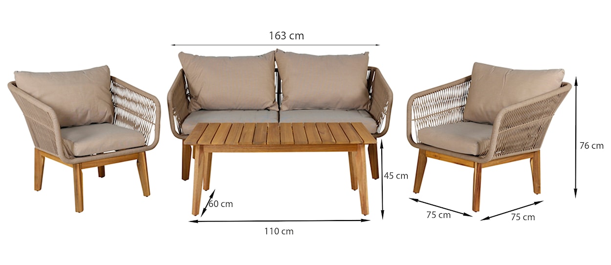 Zestaw mebli ogrodowych Comforre z sofą, dwoma fotelami i stolikiem kawowym drewniany beżowy  - zdjęcie 6