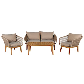 Zestaw mebli ogrodowych Comforre z sofą, dwoma fotelami i stolikiem kawowym drewniany beżowy