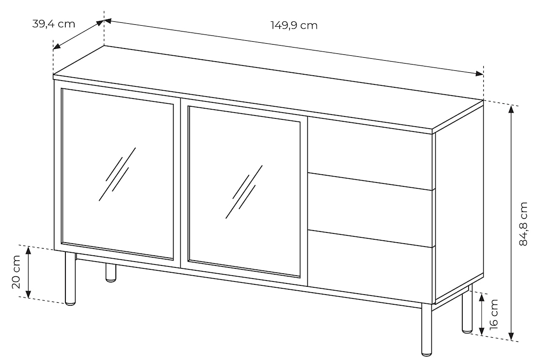 Komoda dwudrzwiowa Lang z trzema szufladami 150 cm z lamelami i oświetleniem LED czarny / dąb evoke  - zdjęcie 8