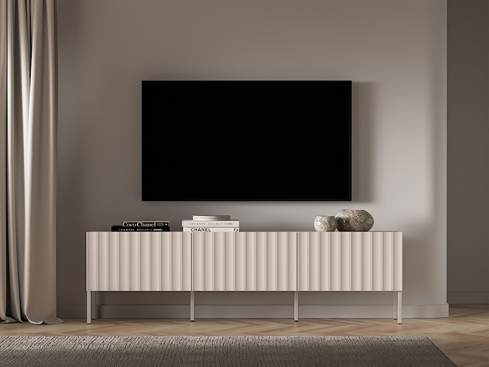 Szafka RTV Derriva z ryflowanymi frontami 170 cm kaszmir  - zdjęcie 2