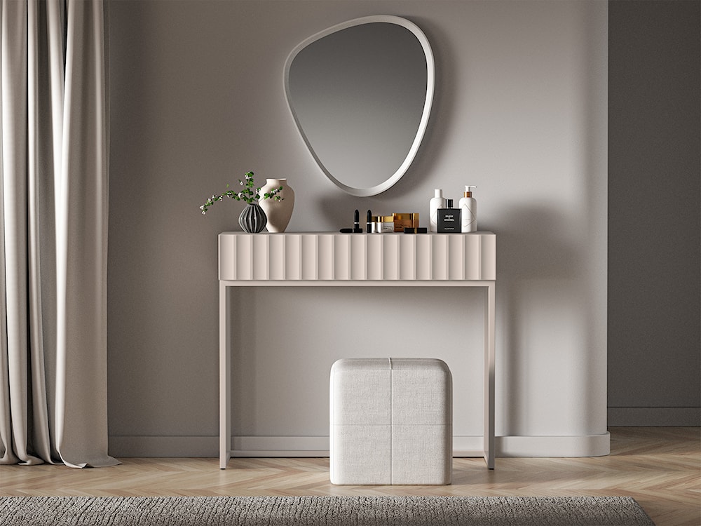 Toaletka Derriva z szufladą i ryflowanymi frontami 91 cm kaszmir  - zdjęcie 2