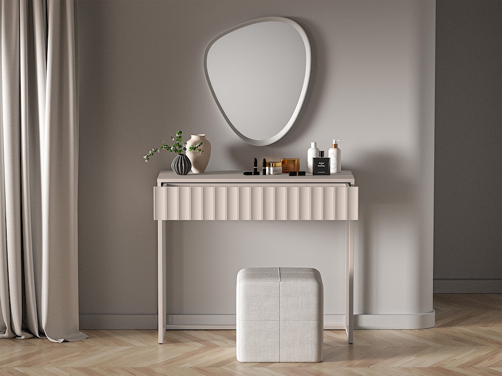 Toaletka Derriva z szufladą i ryflowanymi frontami 91 cm kaszmir  - zdjęcie 7