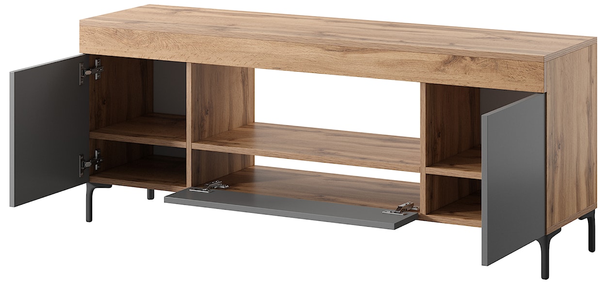 Szafka RTV Gusto 137 cm Dąb lancaster / szary mat z oświetleniem  - zdjęcie 6