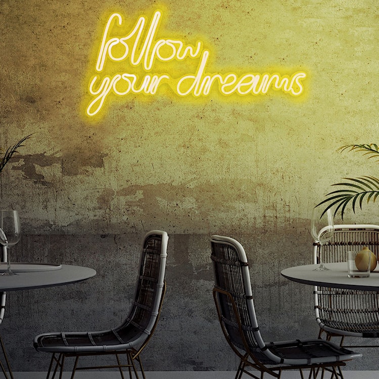 Neon na ścianę Letely z napisem Follow Your Dreams żółty  - zdjęcie 5