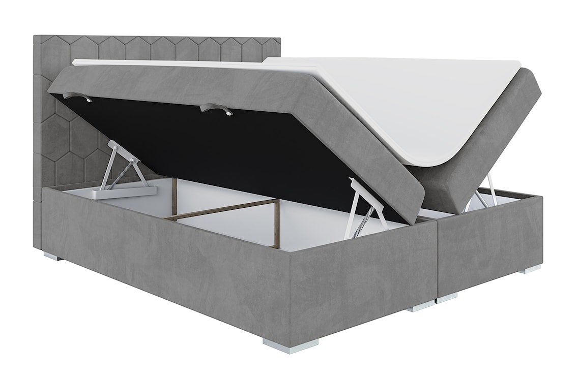Łóżko kontynentalne 160x200 cm Ibella z pojemnikami i topperem jasnoszare welur hydrofobowy  - zdjęcie 4