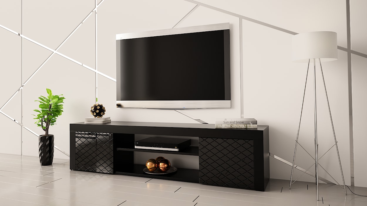 Szafka RTV Elmali 180 cm czarny mat / czarny połysk  - zdjęcie 4