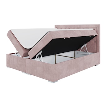 Łóżko kontynentalne 180x200 cm Glorn z pojemnikami i topperem różowe welur hydrofobowy