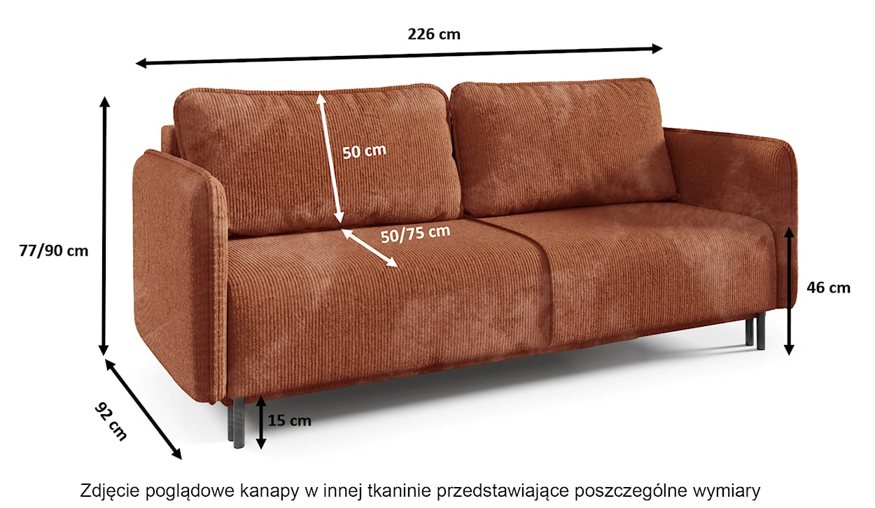 Kanapa rozkładana trzyosobowa Pantalla z pojemnikiem beżowa sztruks  - zdjęcie 6