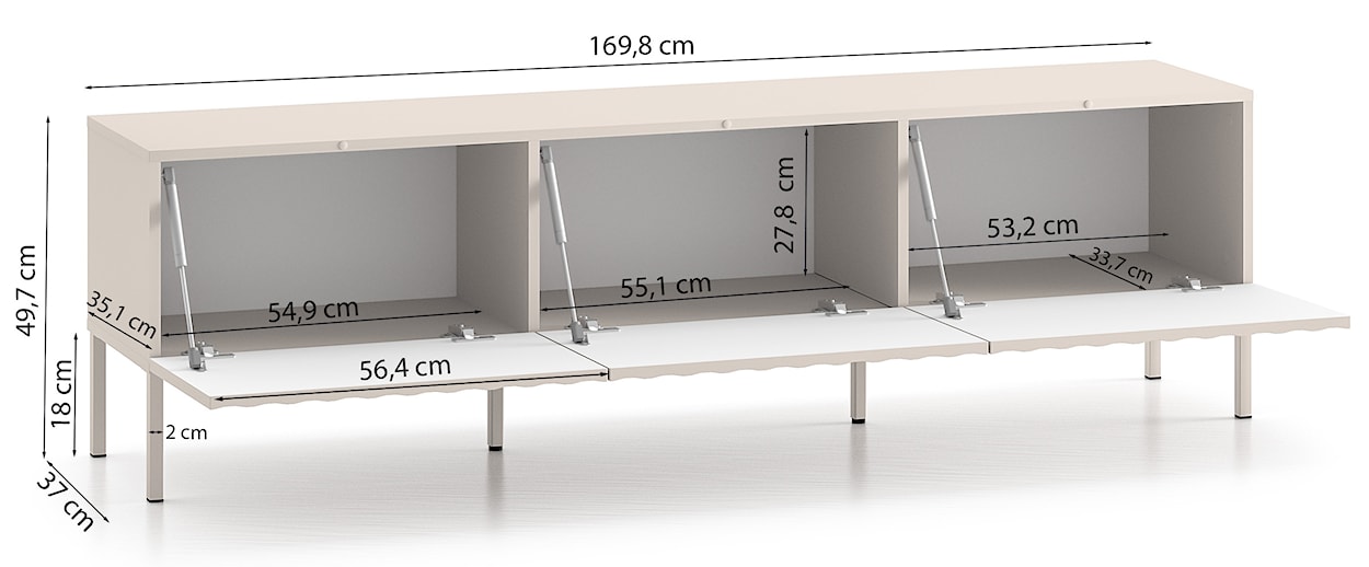 Szafka RTV Derriva z ryflowanymi frontami 170 cm kaszmir  - zdjęcie 9