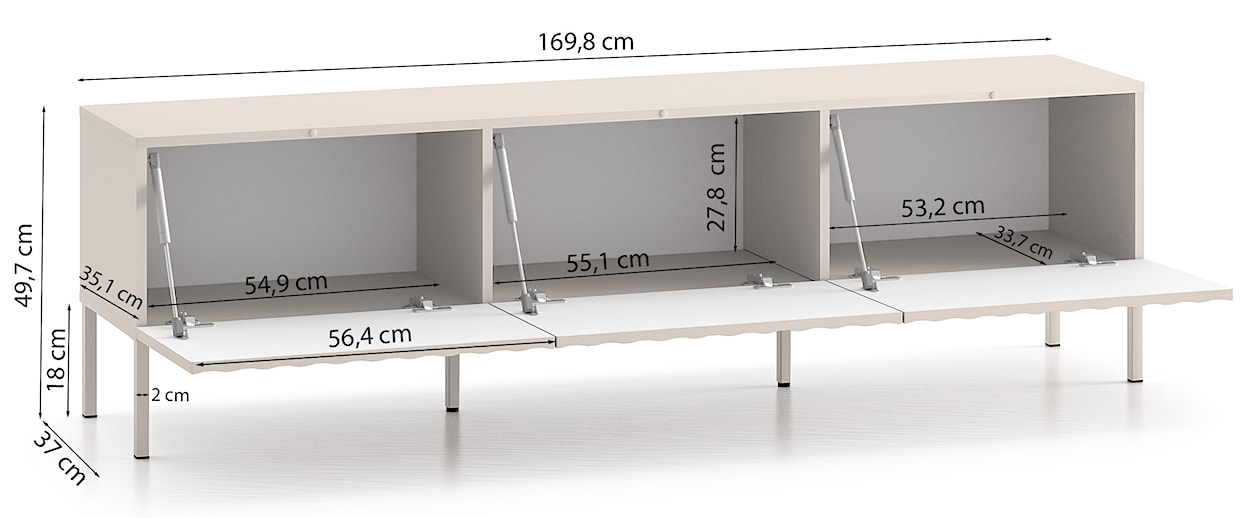 Szafka RTV Derriva z ryflowanymi frontami 170 cm jasny beż  - zdjęcie 9